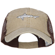 Shark Embroidered Washed Trucker Cap