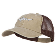 Shark Embroidered Washed Trucker Cap