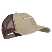 Shark Embroidered Washed Trucker Cap