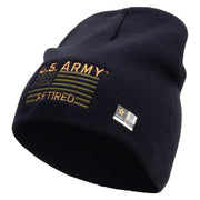 Licensed US Army Retired Flag Embroidered 8 Inch Knitted Short Beanie - Navy OSFM
