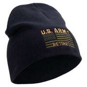 Licensed US Army Retired Flag Embroidered 8 Inch Knitted Short Beanie - Navy OSFM