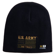 Licensed US Army Retired Flag Embroidered 8 Inch Knitted Short Beanie - Navy OSFM