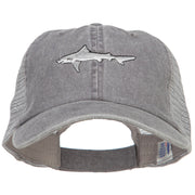 Shark Embroidered Washed Trucker Cap