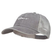 Shark Embroidered Washed Trucker Cap