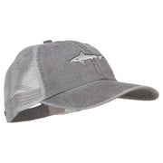 Shark Embroidered Washed Trucker Cap