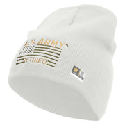 Licensed US Army Retired Flag Embroidered 8 Inch Knitted Short Beanie - White OSFM
