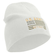 Licensed US Army Retired Flag Embroidered 8 Inch Knitted Short Beanie - White OSFM