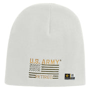 Licensed US Army Retired Flag Embroidered 8 Inch Knitted Short Beanie - White OSFM