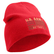 Licensed US Army Retired Flag Embroidered 8 Inch Knitted Short Beanie - Red OSFM