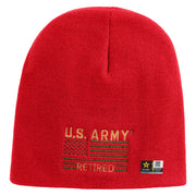 Licensed US Army Retired Flag Embroidered 8 Inch Knitted Short Beanie - Red OSFM
