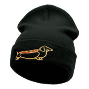 Adorable Dachshund Outline Embroidered Knitted Long Beanie