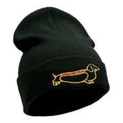 Adorable Dachshund Outline Embroidered Knitted Long Beanie