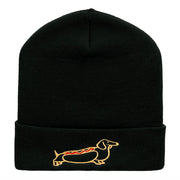 Adorable Dachshund Outline Embroidered Knitted Long Beanie