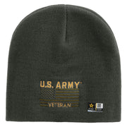 Licensed US Army Veteran Flag Embroidered 8 Inch Knitted Short Beanie - DK-Grey OSFM