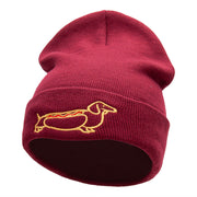 Adorable Dachshund Outline Embroidered Knitted Long Beanie