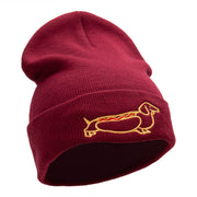 Adorable Dachshund Outline Embroidered Knitted Long Beanie