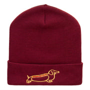 Adorable Dachshund Outline Embroidered Knitted Long Beanie