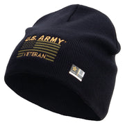 Licensed US Army Veteran Flag Embroidered 8 Inch Knitted Short Beanie - Navy OSFM