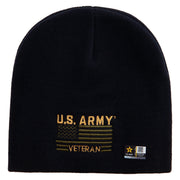 Licensed US Army Veteran Flag Embroidered 8 Inch Knitted Short Beanie - Navy OSFM
