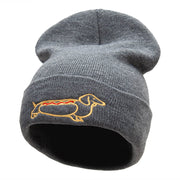 Adorable Dachshund Outline Embroidered Knitted Long Beanie