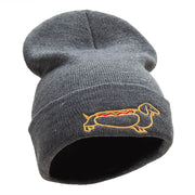 Adorable Dachshund Outline Embroidered Knitted Long Beanie