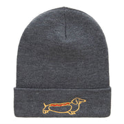 Adorable Dachshund Outline Embroidered Knitted Long Beanie