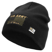 Licensed US Army Veteran Flag Embroidered 8 Inch Knitted Short Beanie - Black OSFM