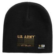 Licensed US Army Veteran Flag Embroidered 8 Inch Knitted Short Beanie - Black OSFM