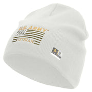 Licensed US Army Veteran Flag Embroidered 8 Inch Knitted Short Beanie - White OSFM