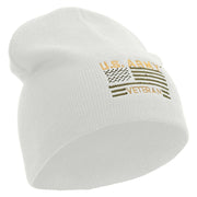 Licensed US Army Veteran Flag Embroidered 8 Inch Knitted Short Beanie - White OSFM