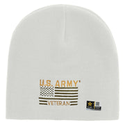 Licensed US Army Veteran Flag Embroidered 8 Inch Knitted Short Beanie - White OSFM