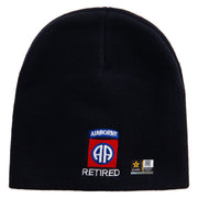 Licensed 82nd Airborne Retired Embroidered 8 Inch Knitted Short Beanie - Navy OSFM