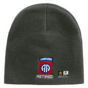 Licensed 82nd Airborne Retired Embroidered 8 Inch Knitted Short Beanie - DK-Grey OSFM