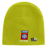 Licensed 82nd Airborne Retired Embroidered 8 Inch Knitted Short Beanie - Lime OSFM