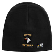 Licensed 101st Airborne Veteran Embroidered 8 Inch Knitted Short Beanie - Black OSFM