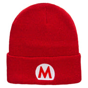 Made in USA Mario Luigi Wario Waluigi Embroidered Stretch ECO Cotton Long Beanie - Red XL