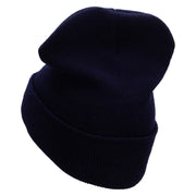 Lodging in the Forest Embroidered 12 Inch Solid Knit Cuff Long Beanie Made in USA - Navy OSFM