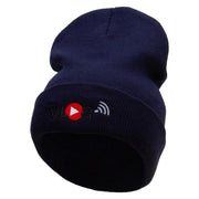 Vlog Embroidered 12 Inch Long Knitted Beanie - Navy OSFM