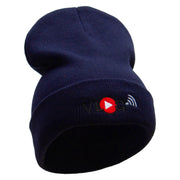 Vlog Embroidered 12 Inch Long Knitted Beanie - Navy OSFM