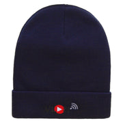 Vlog Embroidered 12 Inch Long Knitted Beanie - Navy OSFM