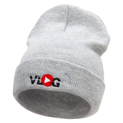 Vlog Embroidered 12 Inch Long Knitted Beanie - Heather-Grey OSFM