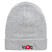 Vlog Embroidered 12 Inch Long Knitted Beanie - Heather-Grey OSFM