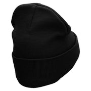 Like and Set an Alarm Embroidered 12 inch Acrylic Cuffed Long Beanie - Black OSFM