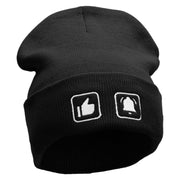 Like and Set an Alarm Embroidered 12 inch Acrylic Cuffed Long Beanie - Black OSFM