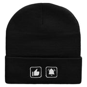 Like and Set an Alarm Embroidered 12 inch Acrylic Cuffed Long Beanie - Black OSFM