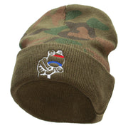 Holding a Baseball Camo Knit Long Beanie with Cuff - Green OSFM