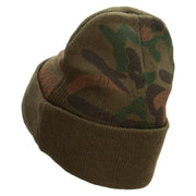 Holding a Baseball Camo Knit Long Beanie with Cuff - Green OSFM