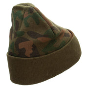 Holding a Baseball Camo Knit Long Beanie with Cuff - Green OSFM