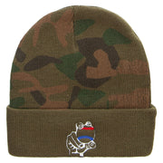 Holding a Baseball Camo Knit Long Beanie with Cuff