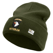 Licensed 101st Airborne Veteran Embroidered 12 Inch Long Knitted Beanie - Olive OSFM
